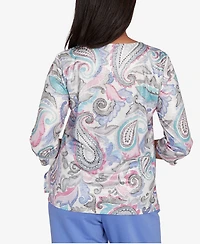 Alfred Dunner Petite Casual Vibe Pleated Paisley Crew Neck Top