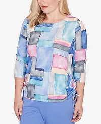 Alfred Dunner Petite Casual Vibe Tie Side Ruched Colorblock Top