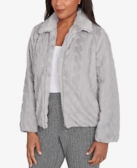Alfred Dunner Petite Jet Setter Sculpted Faux Fur Zip Up Jacket