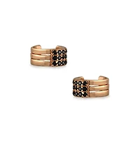 Bling Jewelry Two Tone Black Cubic Zirconia Pave Cz Triple 3 Band Cartilage Ear Cuffs Clip Wrap Earrings Rose Gold Plated .925 Sterling Silver