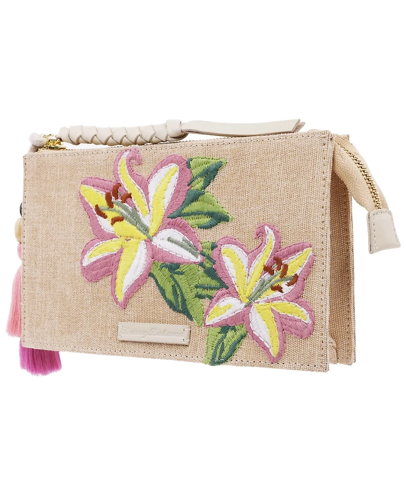 Tommy Bahama Zip Top Embroidered Floral Clutch