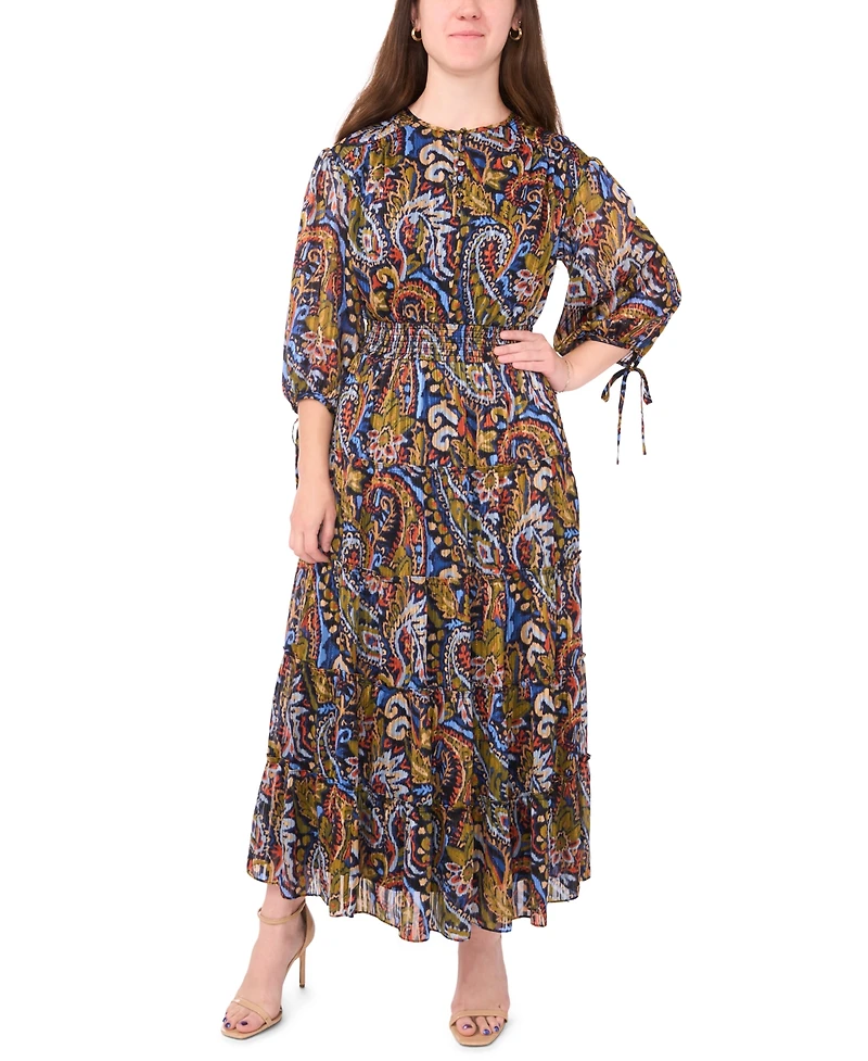 Msk Petite Tie-Sleeve Tiered Maxi Dress