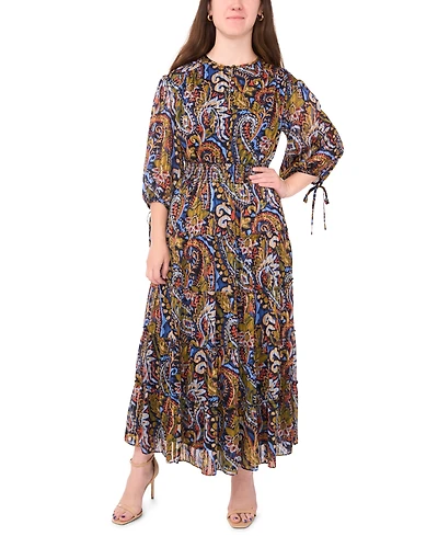 Msk Petite Tie-Sleeve Tiered Maxi Dress