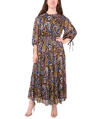 Msk Petite Tie-Sleeve Tiered Maxi Dress