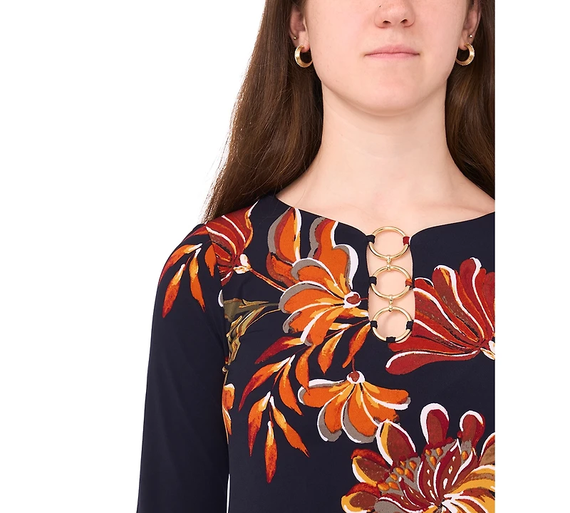 Msk Petite Round Neck 3-Ring Shift Dress