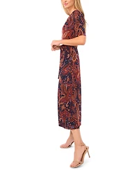 Msk Women's V-Neck Tie Waist Midi Dress