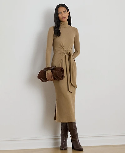 Lauren Ralph Women's Tie-Front Turtle Neck Dress