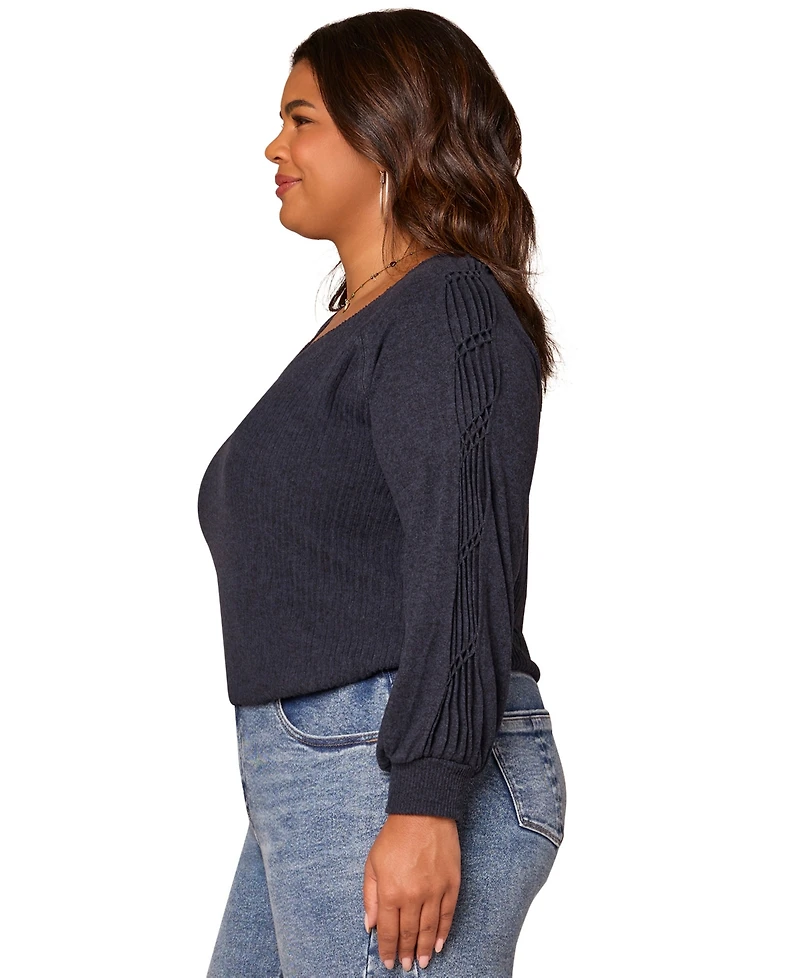 Democracy Plus Size Long Sleeve Cased Hem Knit Top