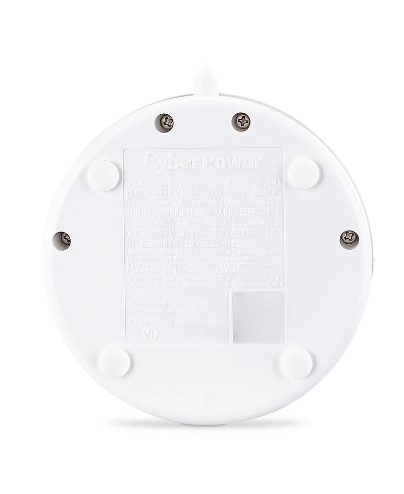 CyberPower P205UC 2-Outlet Round Surge Protector with 2x Usb-a and 1x Usb-c Port, White