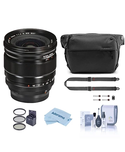 Fujifilm Xf 16mm f/1.4 R Wr Lens, Bundle with Peak Design 6L Everyday Sling V2, SlideLITE Strap, 67mm Filter Kit, Cleaning Kit, Microfiber Cloth
