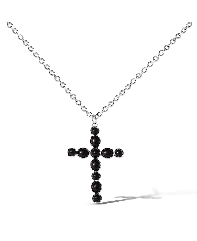 Jessica Simpson Ox Silver Black Cross Necklace