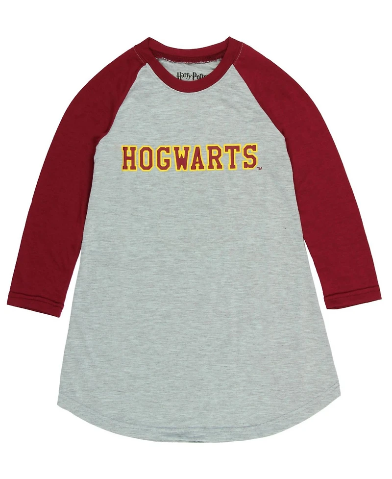Harry Potter Girls' Hogwarts House Crest Varsity Raglan Kids Long-Sleeve Nightgown