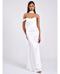 Miss Circle Women Ivona White Halter Neck Double Duchess Satin Gown