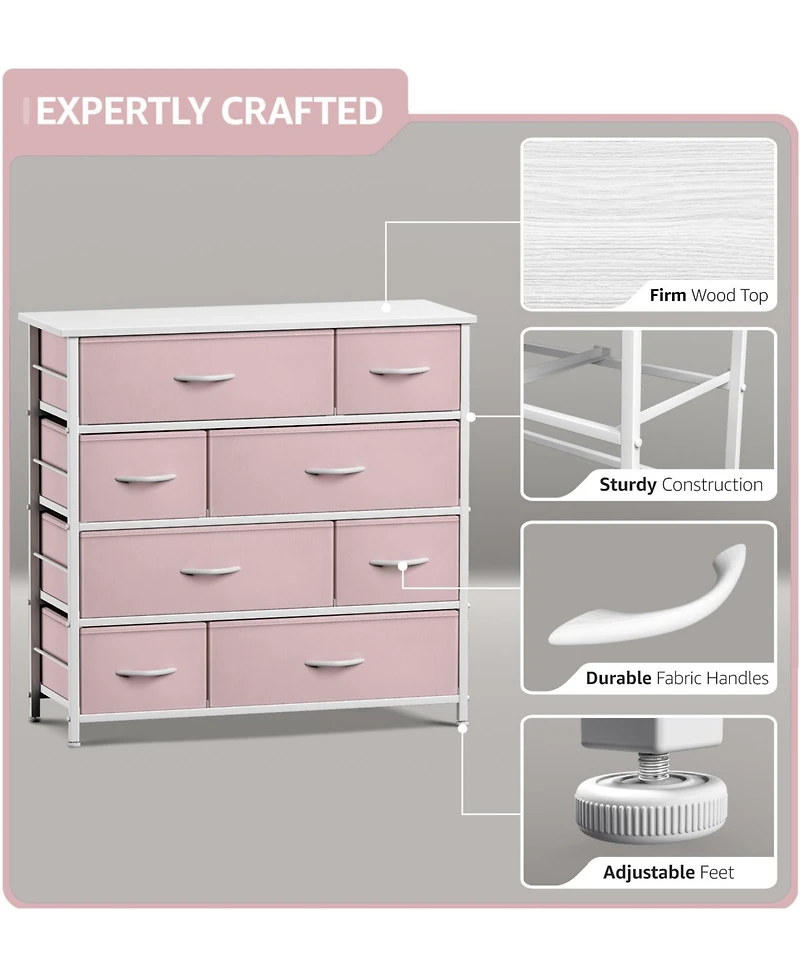 Sorbus Dresser with 8 Drawers - Storage Chest Organizer Steel Frame, Wood Top, Handles, Fabric Bins