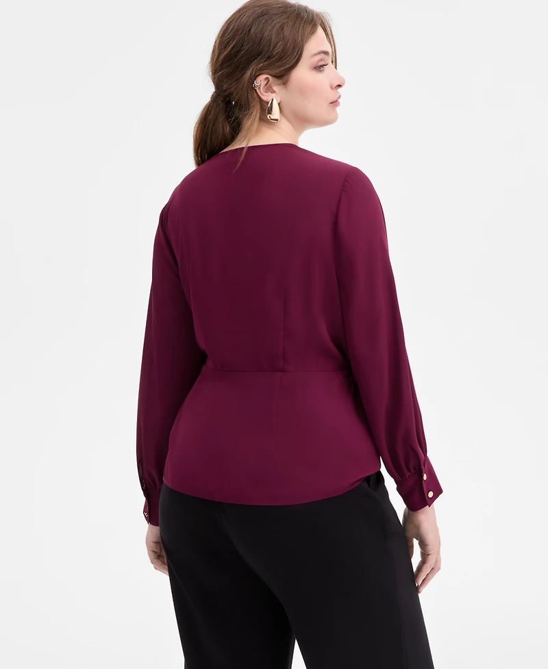 I.n.c. International Concepts Plus Asymmetrical Tie-Front Blouse, Macy's Exclusive