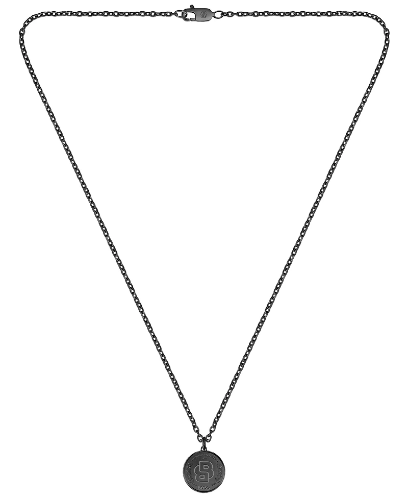 Hugo Boss Double B Coin Ionic Plated Black Stainless Steel Necklace