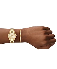 Michael Kors Women's Slim Runway Three-Hand Gold-Tone Stainless Steel Watch and Jewelry Set, 32mm