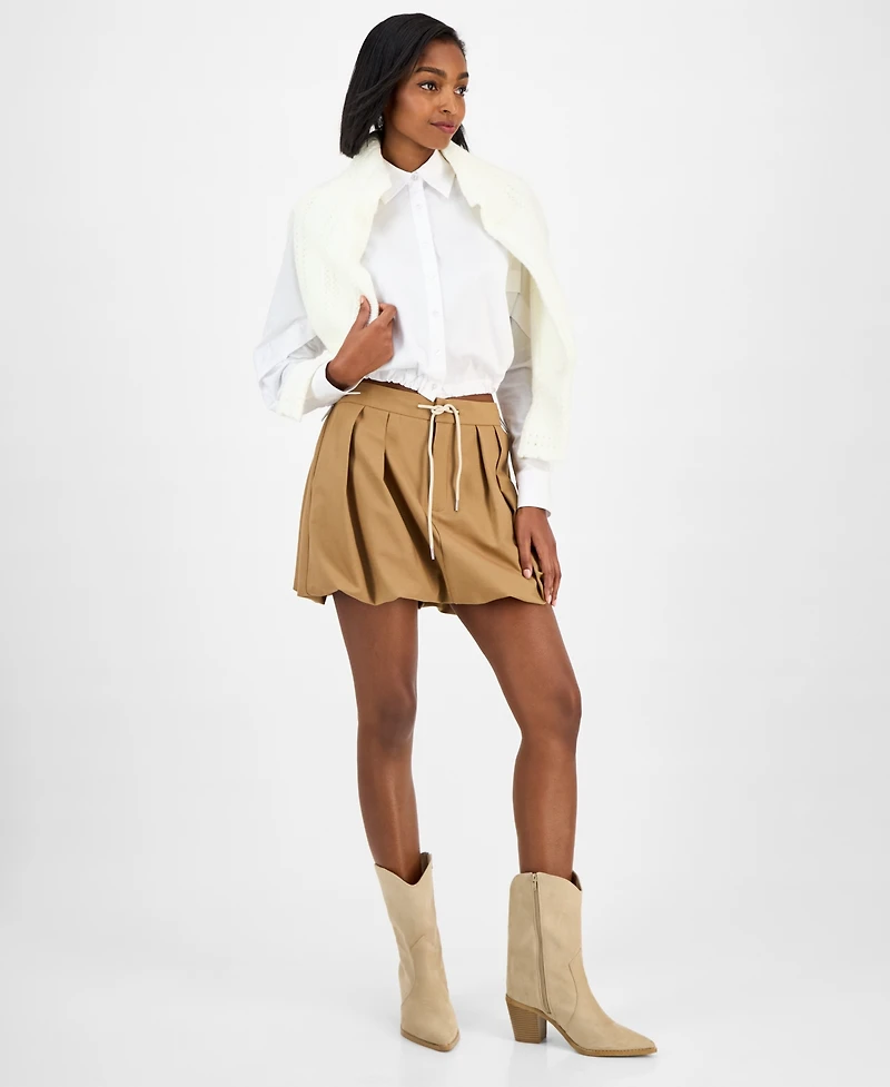 Bar Iii Women's Collared Button-Front Cropped Shirt, Macy's Exclusive