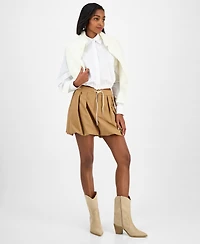 Bar Iii Women's Collared Button-Front Cropped Shirt, Macy's Exclusive