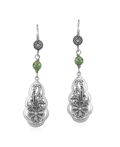 American West Jewelry Sterling Silver Serpentine Flower Gemstone Bead Lever Back Earrings
