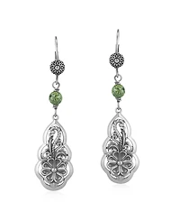 American West Jewelry Sterling Silver Serpentine Flower Gemstone Bead Lever Back Earrings