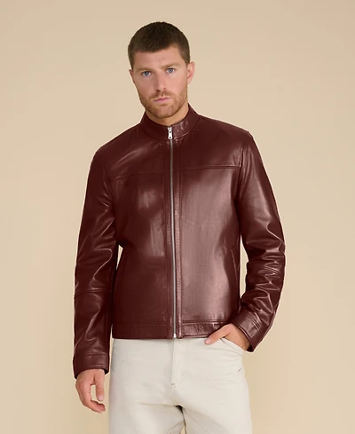 Furniq Uk Men's Leather Racer Jacket, Created for Macy's