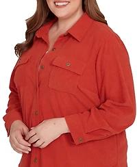Alfred Dunner Plus Sunset Canyon Plush Ribbed Oversized Button Front Top