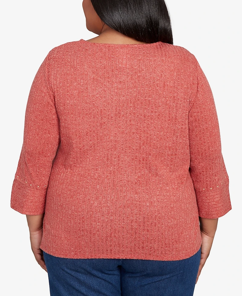 Alfred Dunner Plus Sunset Canyon Embellished Spliced Solid Top