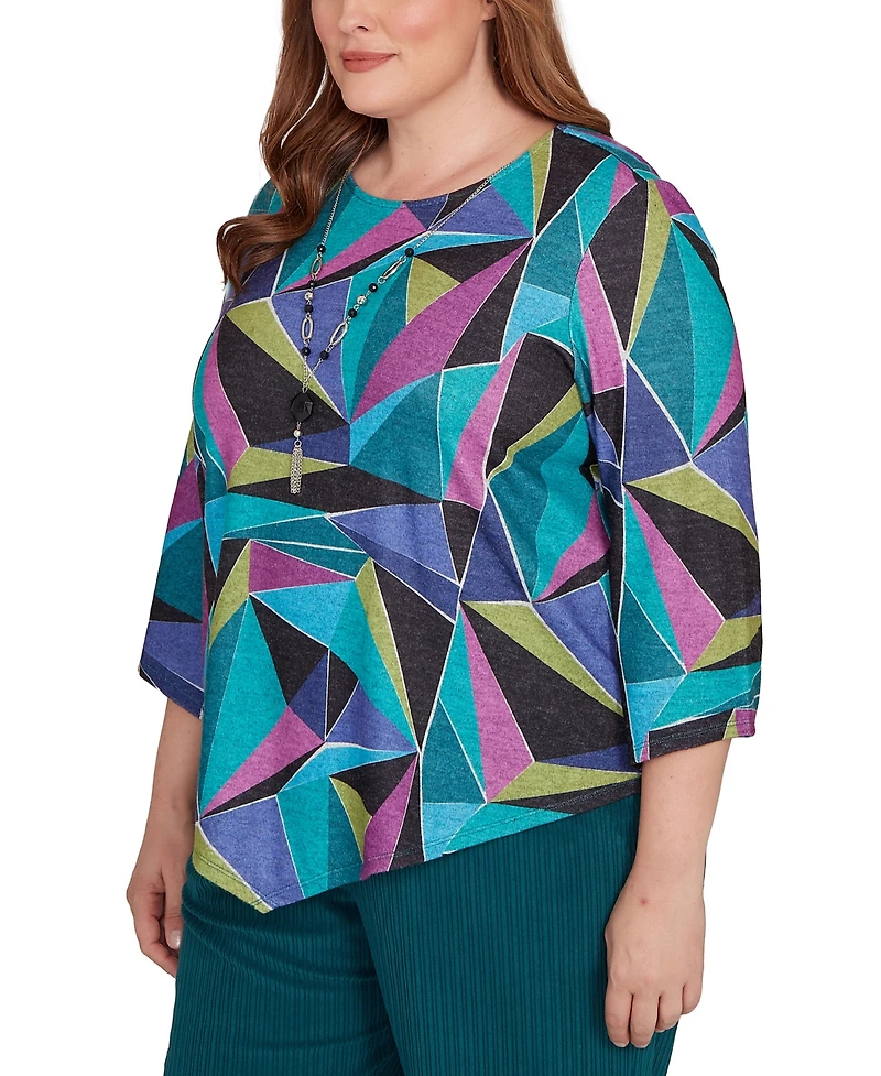 Alfred Dunner Plus Lake Champlain Abstract Stained Glass Top with Necklace