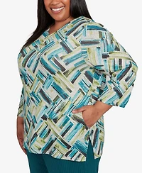 Alfred Dunner Plus Lake Champlain Detailed V Neck Brushstroke Top