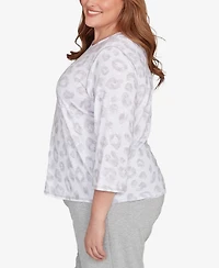 Alfred Dunner Plus Casual Vibe Monotone Crew Neck Animal Top