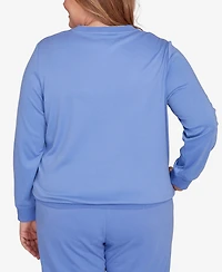 Alfred Dunner Plus Size Casual Vibe Embroidered Patchwork Long Sleeve Top