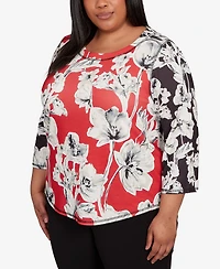 Alfred Dunner Plus Jet Setter Dynamic Floral Vintage Watercolor Top