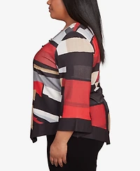 Alfred Dunner Plus Jet Setter Knit Colorblock Top with Necklace