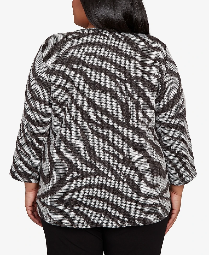 Alfred Dunner Plus Jet Setter Animal Houndstooth Top with Necklace