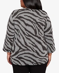 Alfred Dunner Plus Jet Setter Animal Houndstooth Top with Necklace