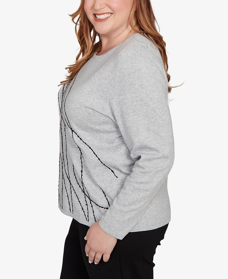 Alfred Dunner Plus Jet Setter Abstract Cording Sweater