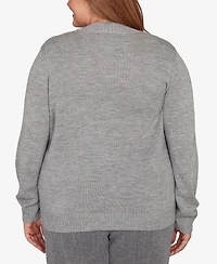 Alfred Dunner Plus Jet Setter Floral Soutache Embroidered Sweater