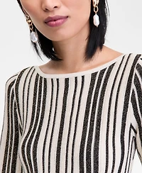 I.n.c. International Concepts Women's Metallic Stripe Boat-Neck Sweater, Macy's Exclusive