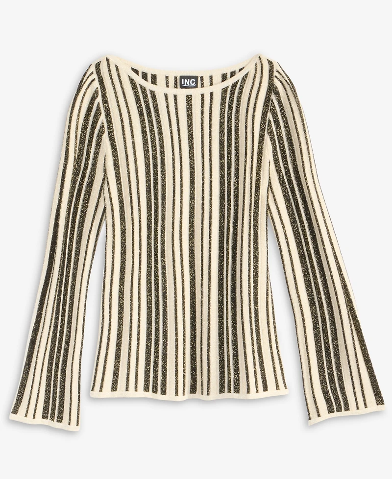 I.n.c. International Concepts Women's Metallic Stripe Boat-Neck Sweater, Macy's Exclusive