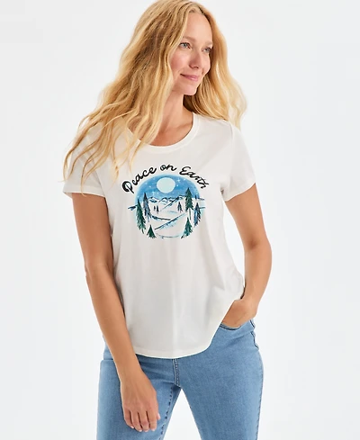 Style & Co Women's Peace On Earth Graphic T-Shirt, Macy's Exclusive