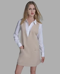 Bcbg Women's Long Sleeve Twofer Vest Shirt Dress