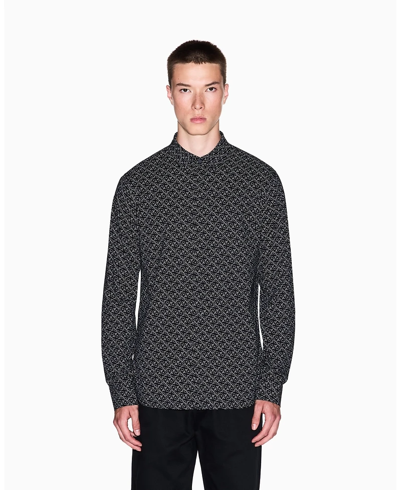 A|X Armani Exchange Men's Long Sleeve Poplin Allover Logo Woven Shirt