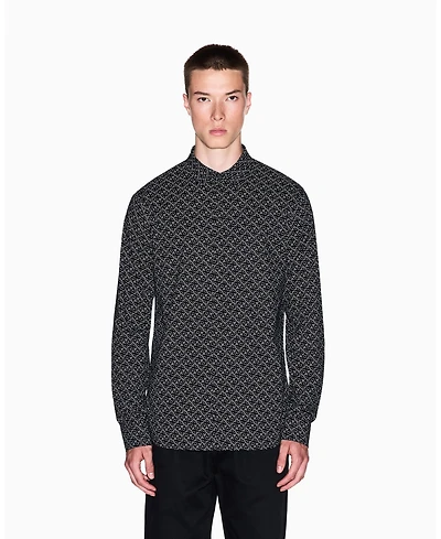 A|X Armani Exchange Men's Long Sleeve Poplin Allover Logo Woven Shirt