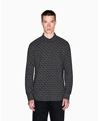 A|X Armani Exchange Men's Long Sleeve Poplin Allover Logo Woven Shirt
