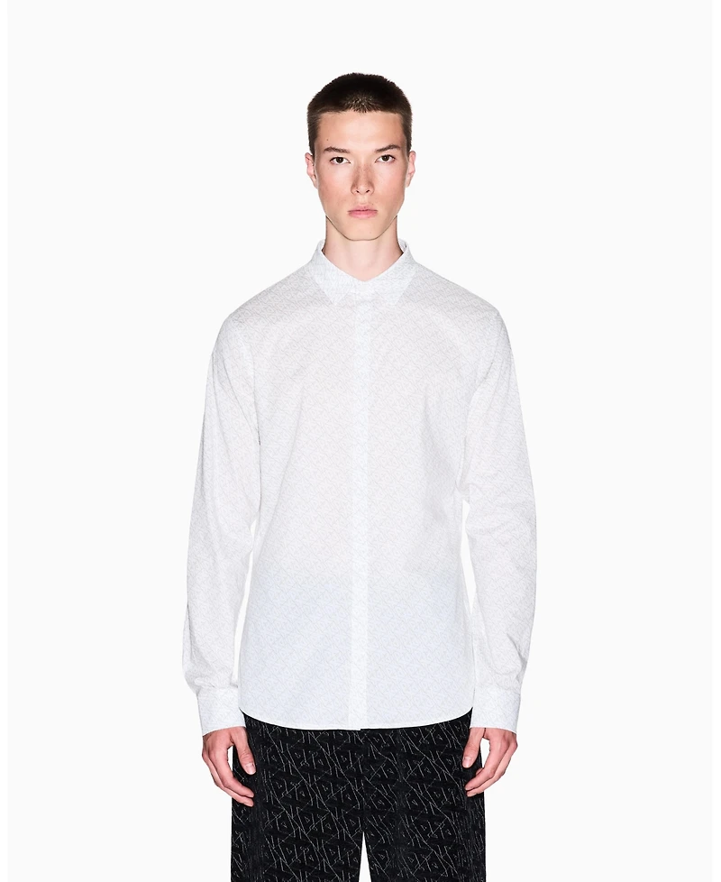 A|X Armani Exchange Men's Long Sleeve Poplin Allover Logo Woven Shirt