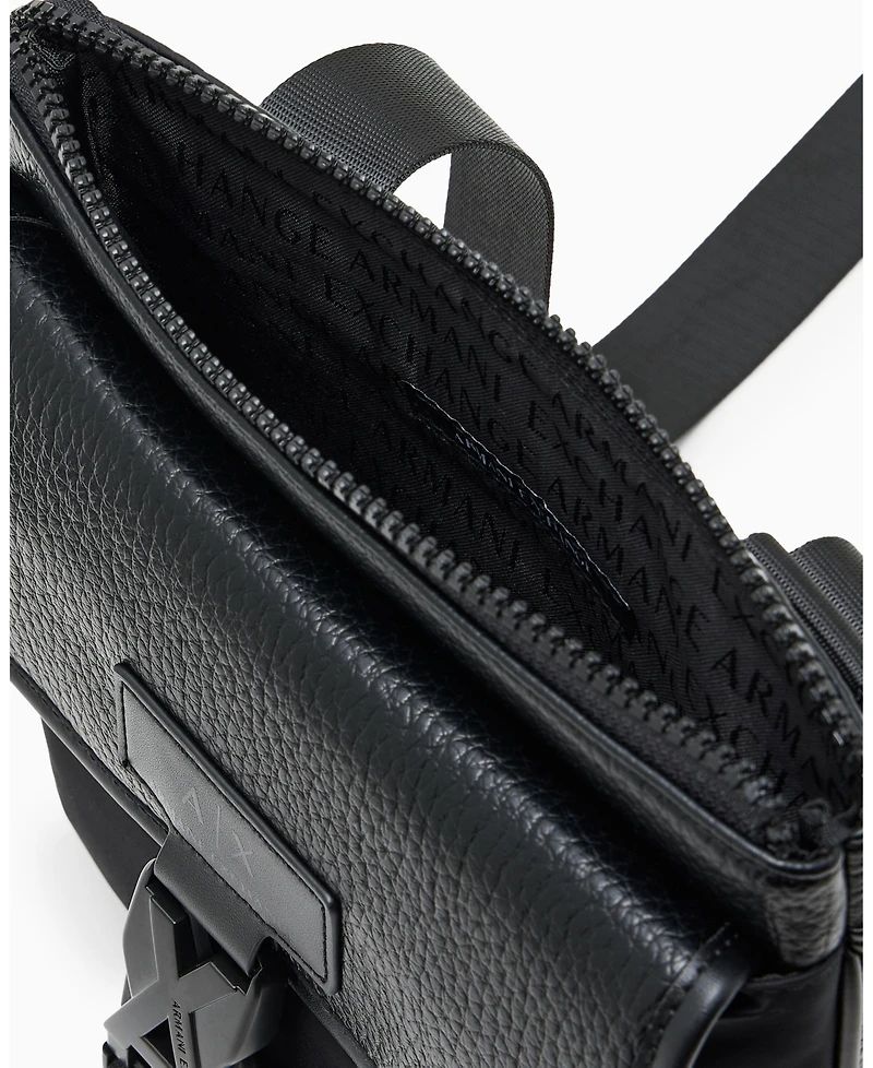 A|X Armani Exchange Men's Pebbled Faux-Leather Buckle Crossbody Bag