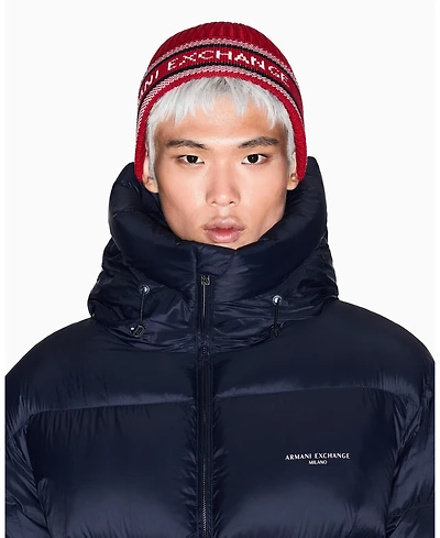 A|X Armani Exchange Men's Logo Tape Beanie Cap
