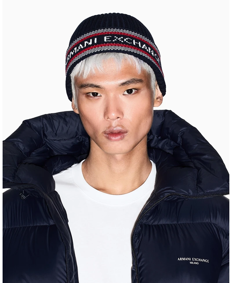 A|X Armani Exchange Men's Logo Tape Beanie Cap