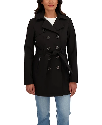 Sebby Collection Women's Belted Double Breasted Soft Shell Trench Coat With Detachable Hood
